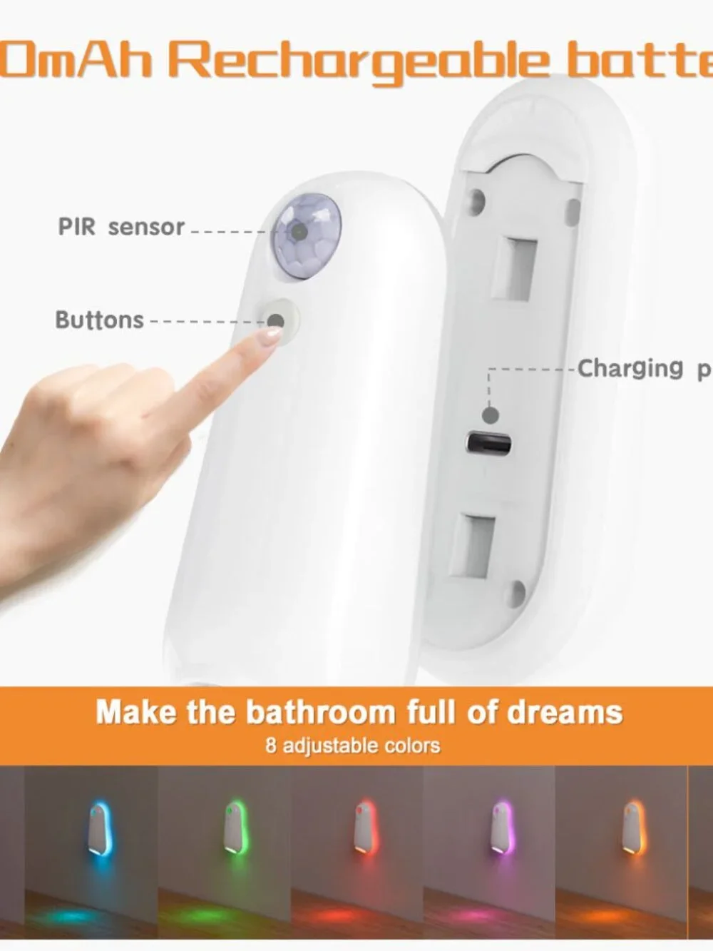Toilet Night Light Motion Sensor, 8 Color Changing LED Wall Motion Sensor Light
